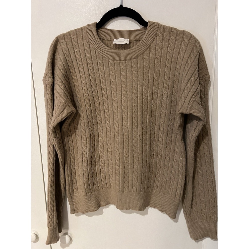 Mia And Tess Beige Tan Soft Cable Knit Sweater Womens Large Pullover Long Sleeve